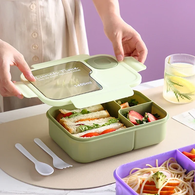 Bento Lunch Box For Kids Girls Cartoon Students Kawaii Cute Heated 3 Grid Sandwich Snack Food Box Special Canteen Food Storage - 2