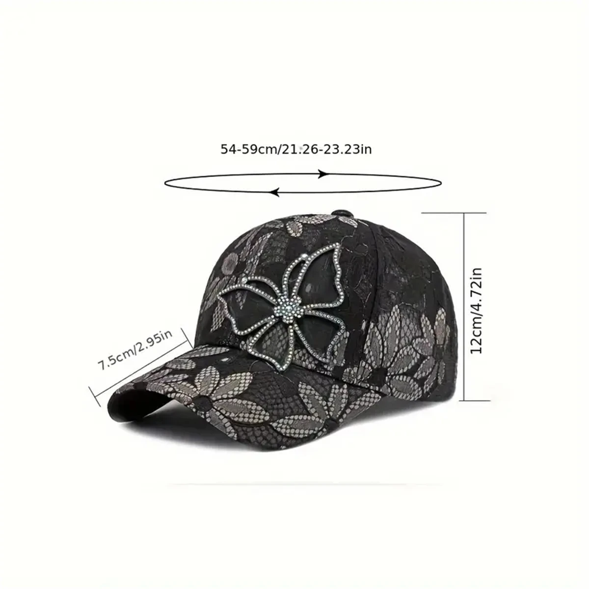 New Ladies small lace splicing breathable sunshade hat mesh inlaid diamond butterfly baseball cap 6