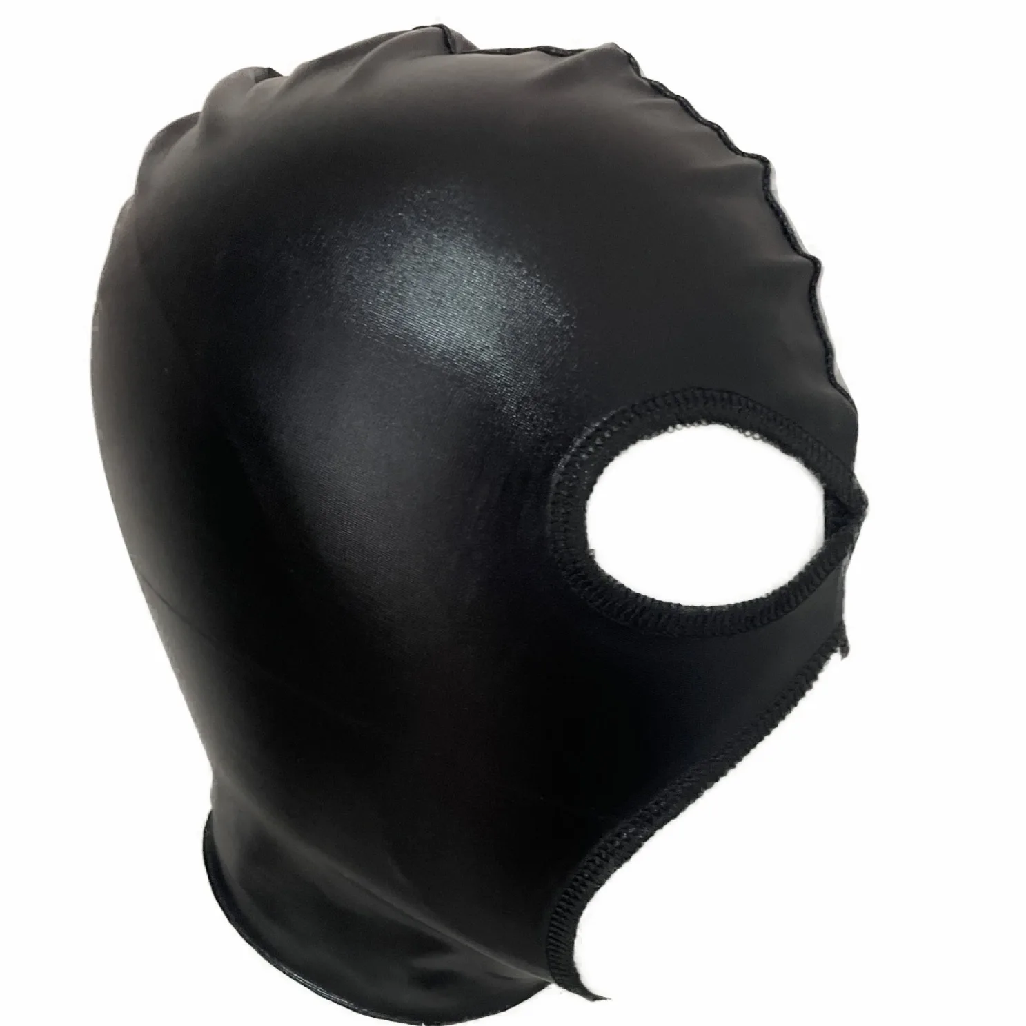 Men Adults Black Patent Leather Masks Open Eyes Nose & Mouth Headgear Full Face Mask Hood for Role-playing Games Cosplay Costume