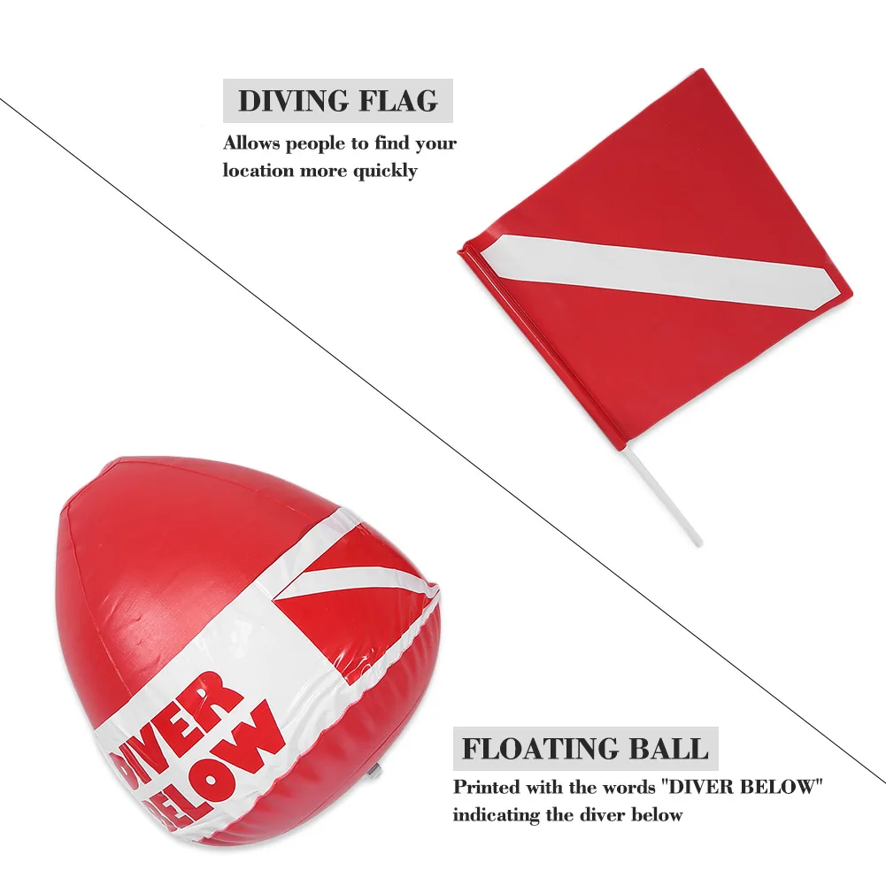 Inflatable Dive Buoy with Flag PVC Diving Surface Marker Inflatable Signal Floater Dive Bouy Ball with Flag