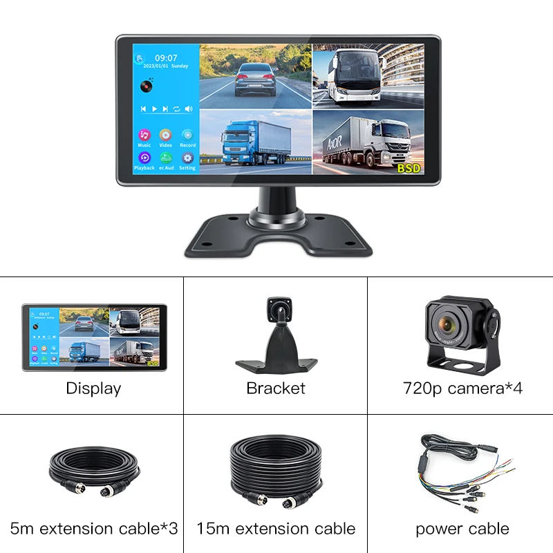 Vehicle 4-channel BSD Newcomer Vehicle Approach Warning display 1080P camera 128GB storage 10.36-inch touch-operated multilingua