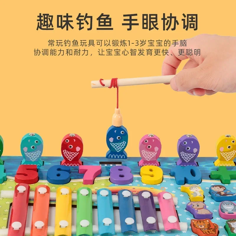 Montessori Educational Wooden Toys Children Busy Board Math Fishing Children's Wooden Preschool Montessori Toy Counting Geometry
