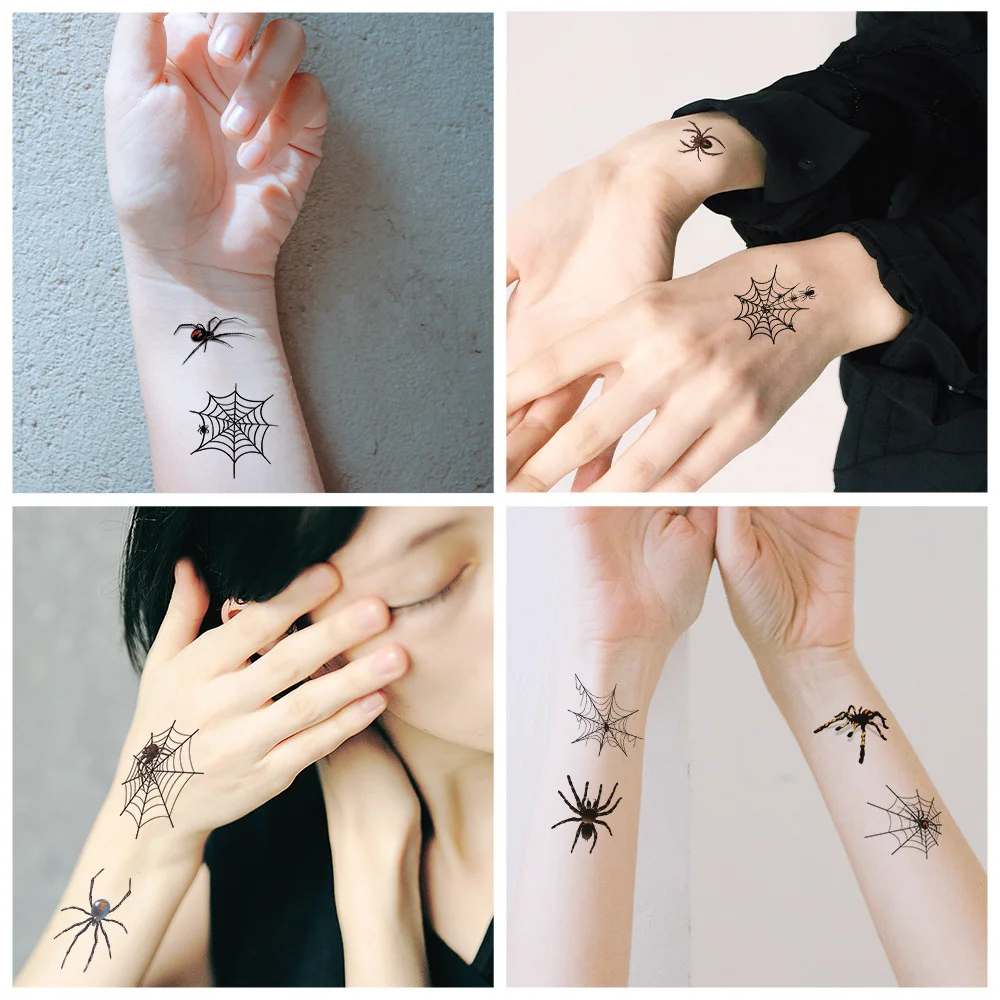 Halloween Tattoo Deals 2022 2022 New Waterproof Horror 3d Spider Tattoo Stickers Spider Web Halloween Tattoo Sticker For Halloween Party Diy Decorations Aliexpress