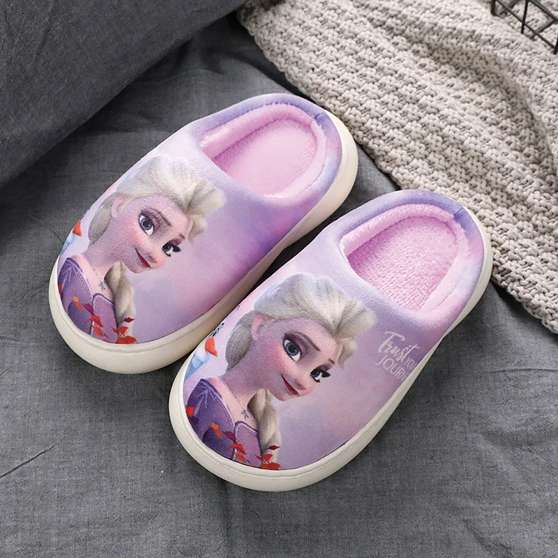 Zapatillas de algodón para niñas de Frozen, para otoño e invierno, para niñas de talla mediana y grande, cálidas, de princesa Elsa