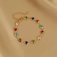 Zunders'-Bracelets en cristal rouge élégant pour femmes, bijoux de poignet en métal, coeur coloré, fête de mariage, cadeau de fille 6
