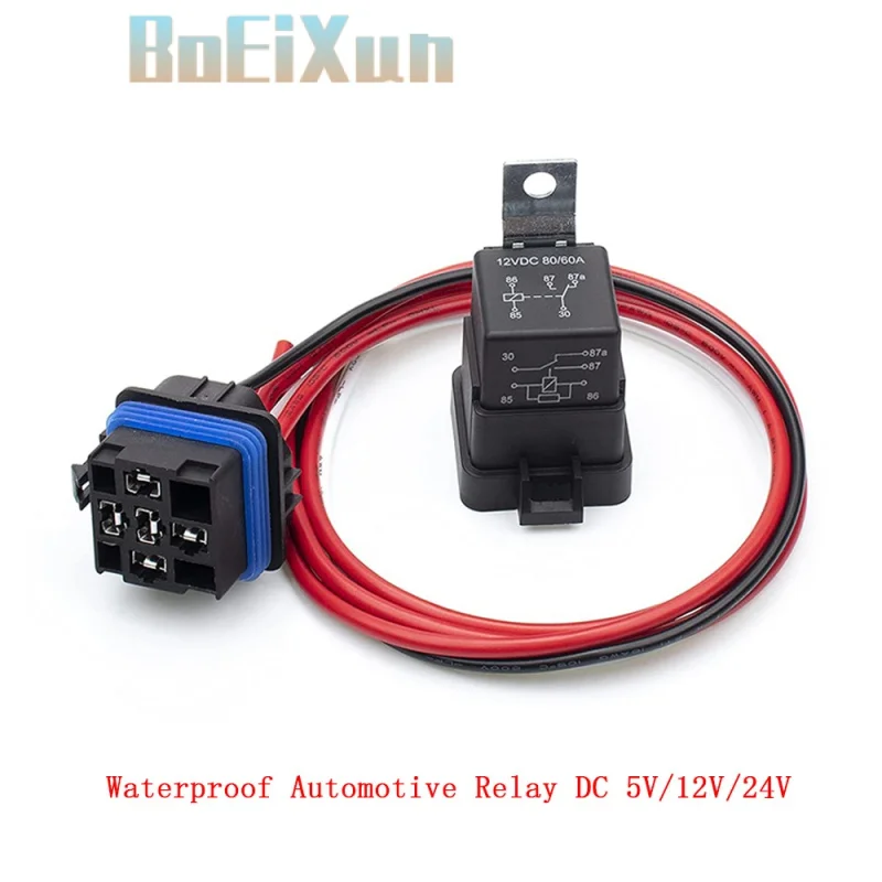 

Waterproof Automotive Relay DC 5V/12V/24V Car Relay With Black Red Copper Terminal Auto Relays 5pin 40A With Relay Socket