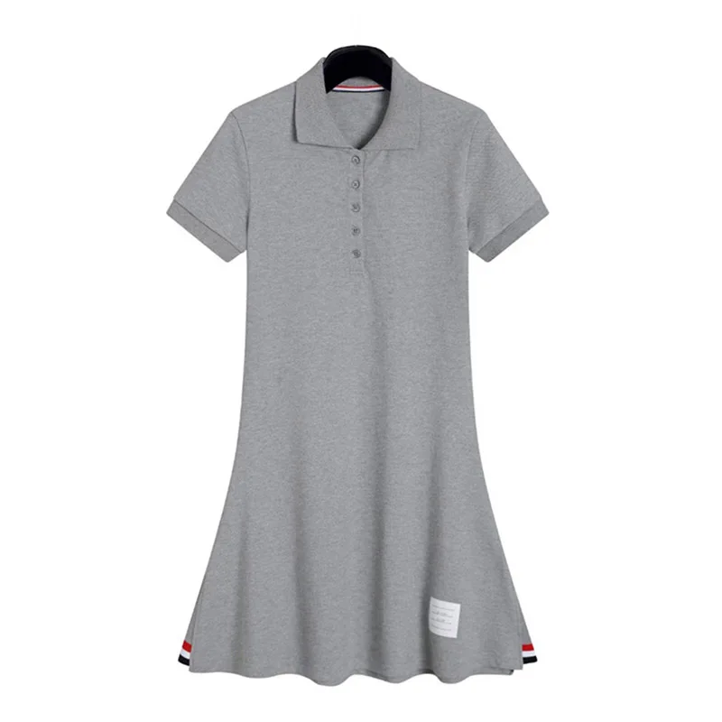 

2024 New Fashion TB Dress Women Summer Short Sleeve Polo Collar Tennis Dress Academy Style Slim Fit Dress Solid Knitting Dress
