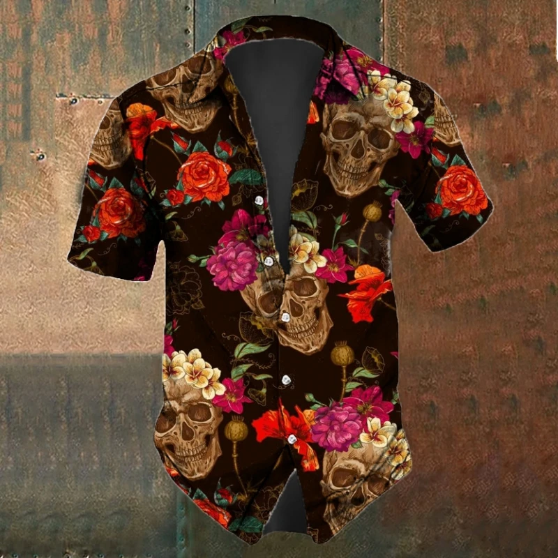 Casual Short Sleeved Shirt Short Sleeved Shirt Summer Men's Skull Shirts Casual Short Sleeve