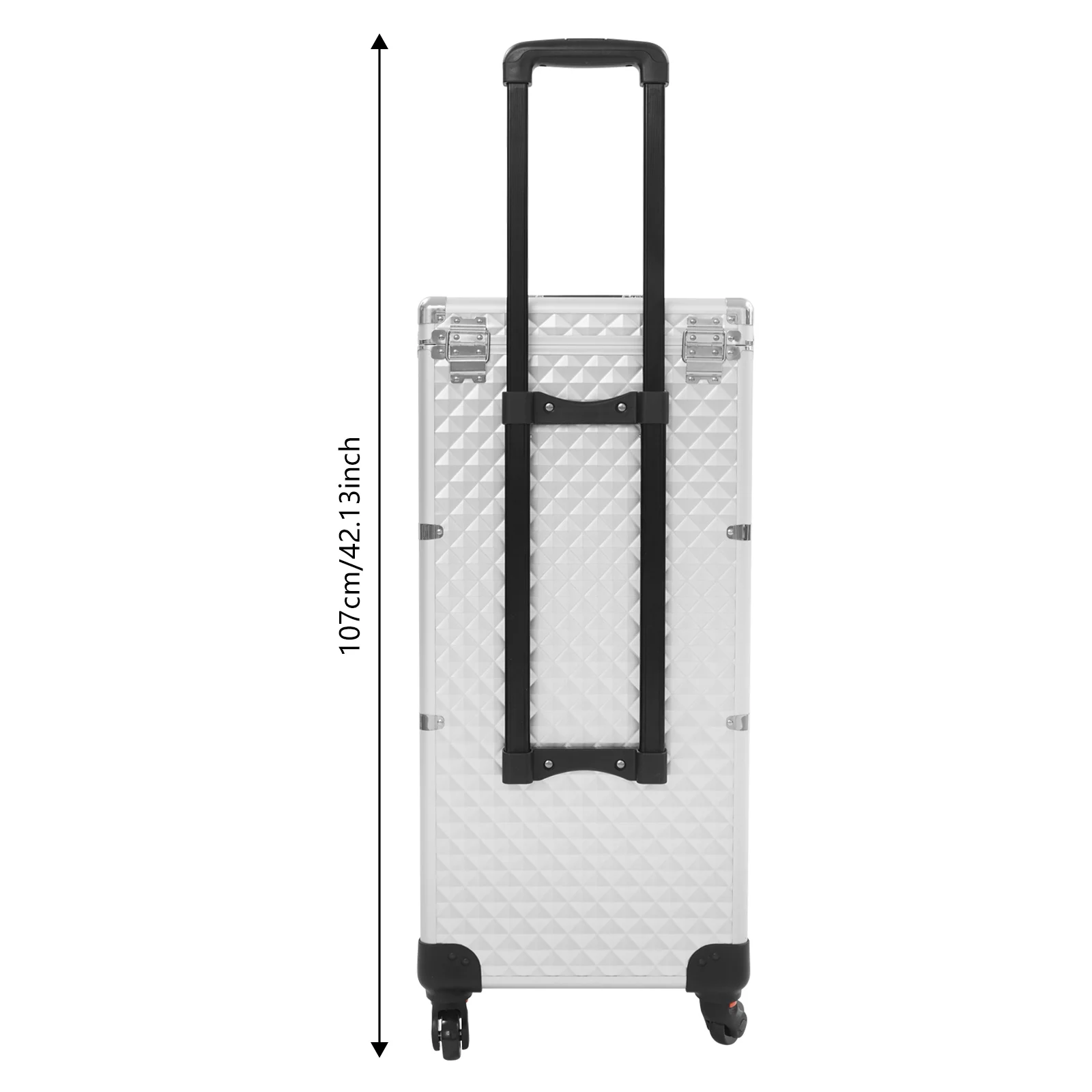 Silberner Rollkoffer für Make-up mit 3 Schubladen, Wasserwürfel-Muster, Salonwagen mit Universalrädern, Moderner Rechteckiger Make-up-Organizer – Detail 1