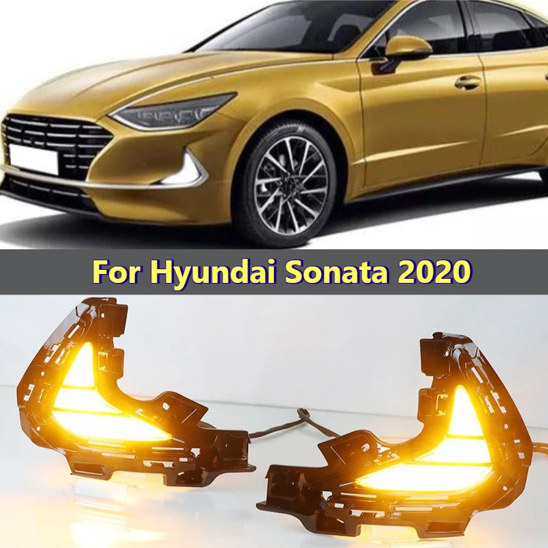 For Hyundai Sonata 2020 Car Led Daytime Running Lights DRL Yellow Turn Signal Front Bumper Fog Lights Modified 12V Daylights detail image 1