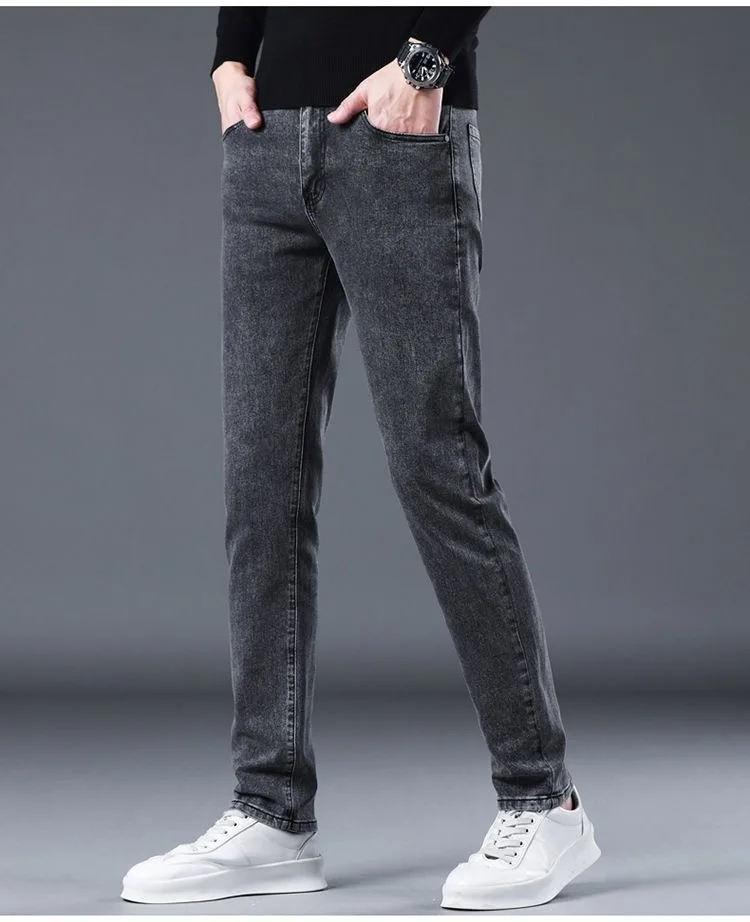 2023 Spring and Autumn New Classic Fashion Solid Color Elastic Small Legs Men's Casual Slim Comfortable Breathable Jeans 28-36