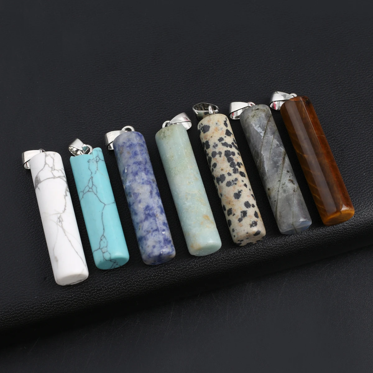 10PCS Natural Stone Sodalite Flash Labradorite Amazonite Random Color Cylindrical Pendant DIY Making Necklace Accessories Gift