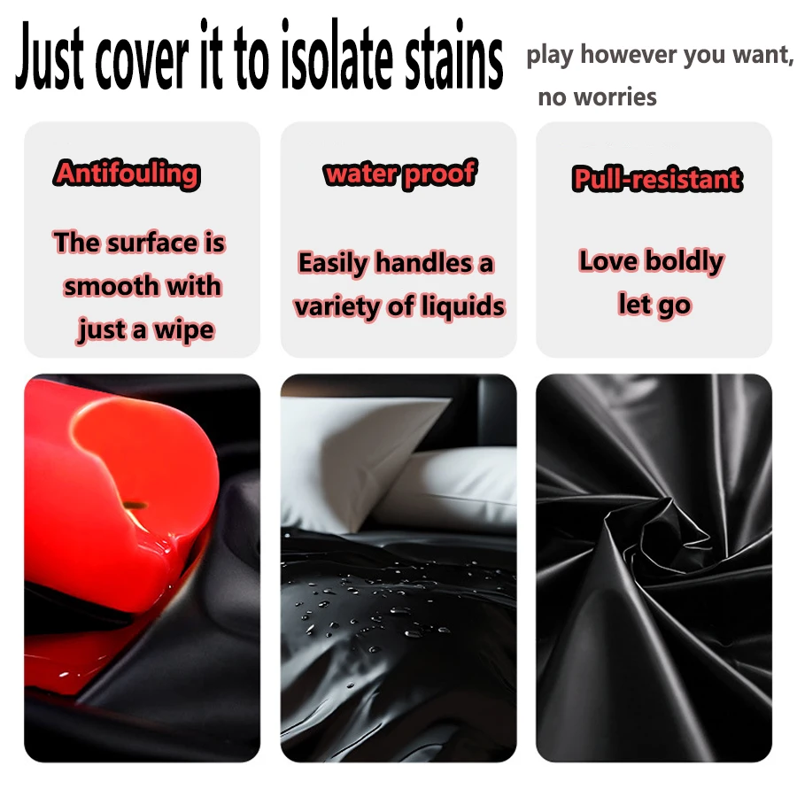Luxury Waterproof Black Bedding Set - Washable Adult Passion Sheets, Liquid-Resistant Fitted Mattress Protector