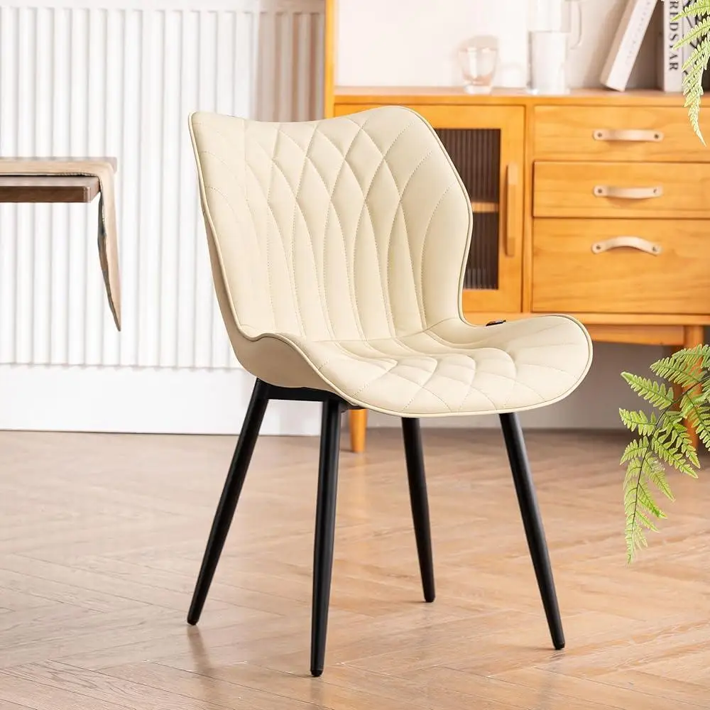 Upholstered Faux Leather Dining Chairs Set of 2 Modern Wing Back Kitchen Side Chairs Comfortable Heavy-Duty Metal Frame 6
