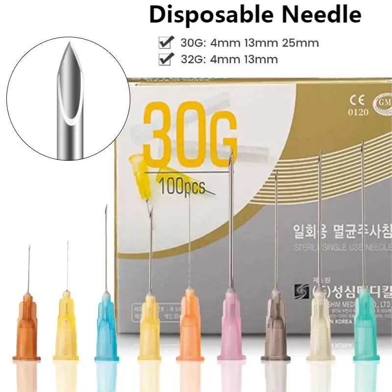 50pcs Disposable Plastic Medical Beauty 18G,30G,25G,27G,31G,34G Painless Small Needle Sterile Injector Micro Hypodermic Needle