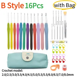 Deluxe Crochet Kit with Soft-Grip Needles and Storage Bag for DIY Weaving and Knitting (B)