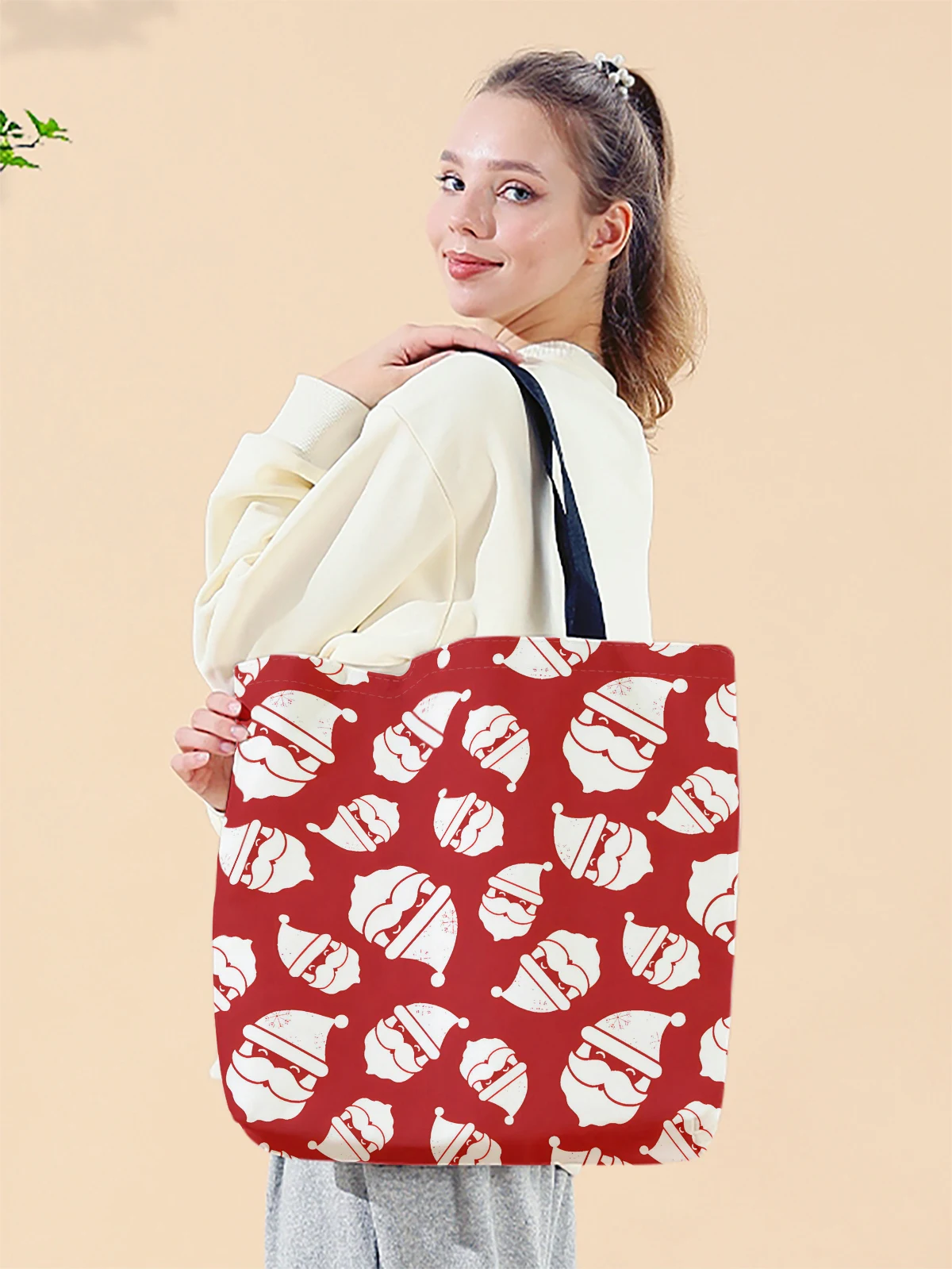 Christmas themed printed casual handbag, reusable fashionable backpack, multifunctional handbag, canvas shopping bag