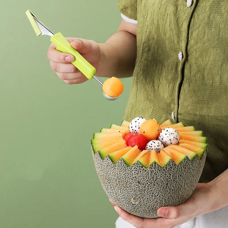 Rvs Dig Fruit Kit Cup Cutter Voor Fruit Meloen Gehaktbal Schepbal Bal Maker Zaadverwijderaar Mes En Fruit Carving Tools
