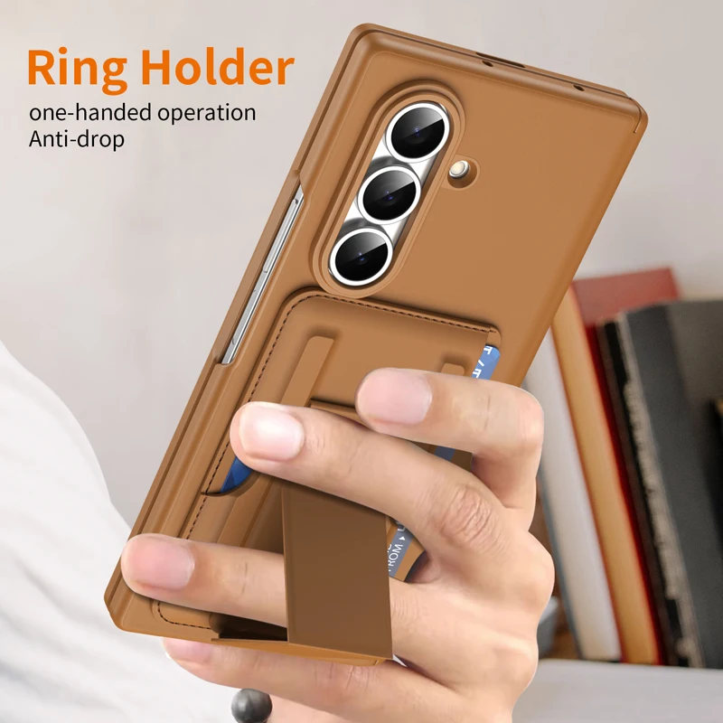 Luxury PU Leather Foldable Stand Case with Credit Card Slot and Front Glass