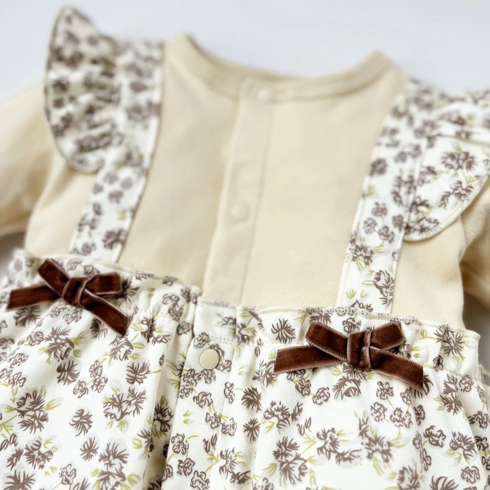 Baby girls onesies Long Sleeve Footies Autumn New Patchwork floral rompers for newborn 0-12 Month infant home clothes