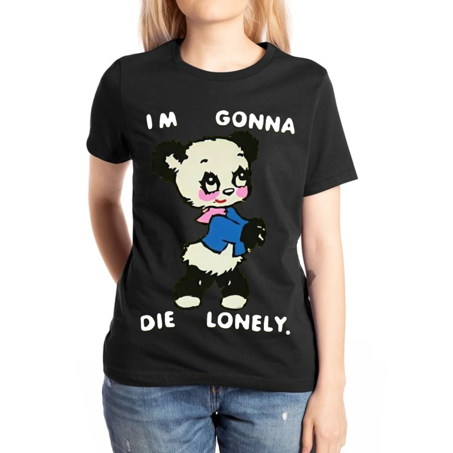 Summer Cartoon Panda Print Women's 100% Cotton T-Shirt Oversized Round Neck Stretch Short Sleeve Fashion Design Sweet Style Top