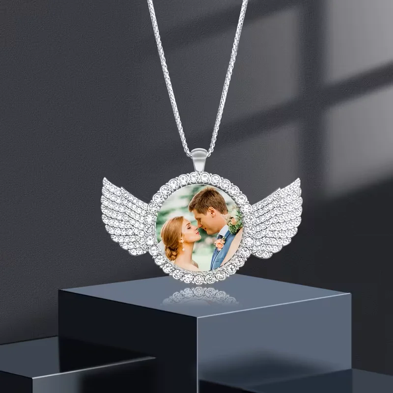 Personalised custom image wing necklace, commemorative gift, suitable for boyfriend's gift, girlfriend's gift, Father's Day gift 2