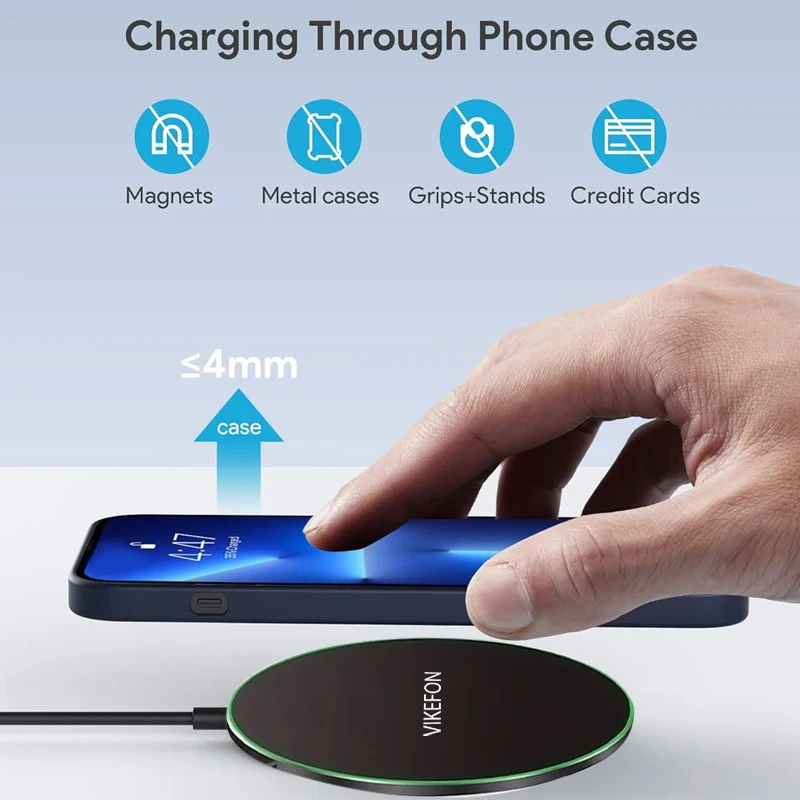 VIKEFON Fast Wireless Charger Pad For iPhone 15 14 13 12 11 X Pro Max Samsung Xiaomi LED Light Wireless Charging Dock Station