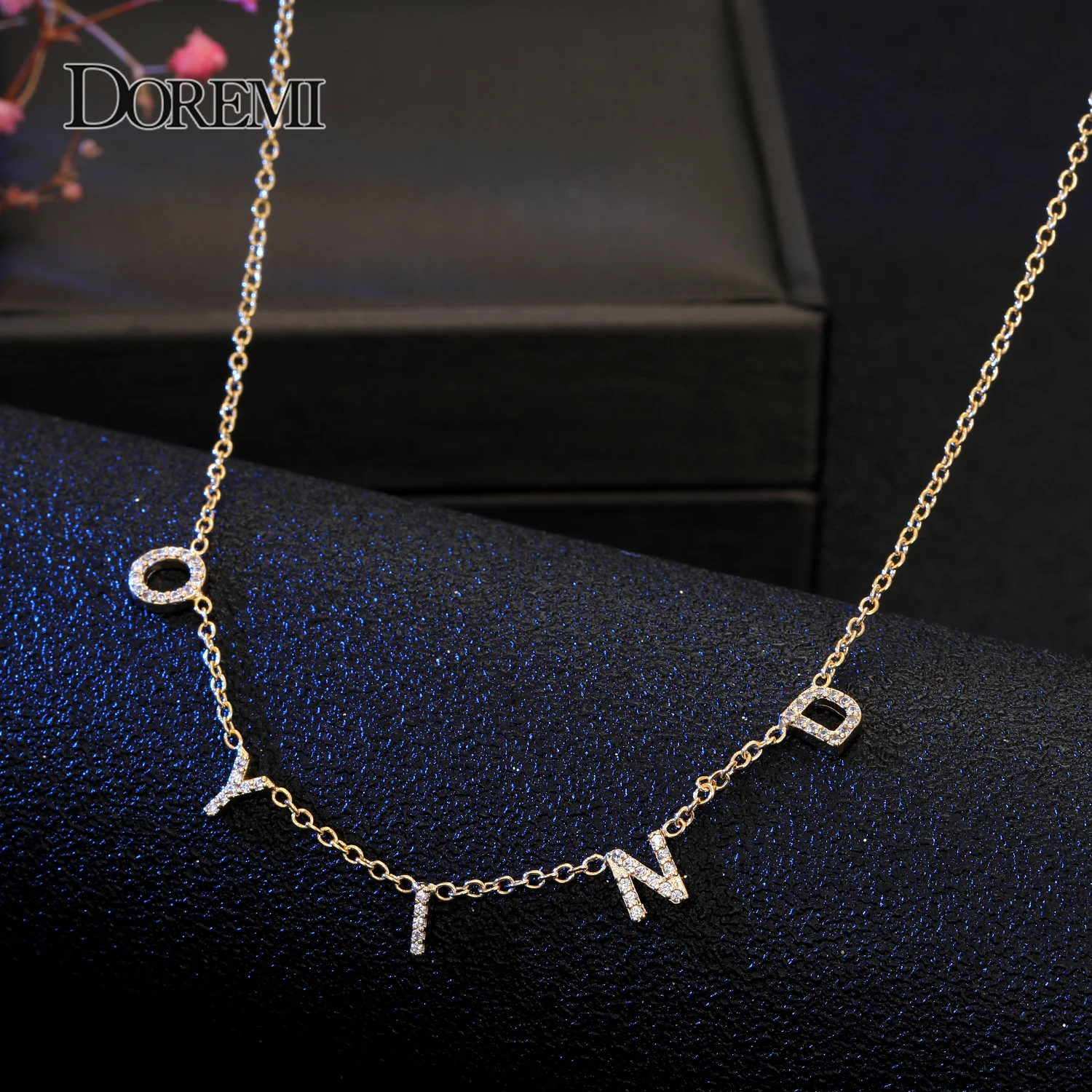 DOREM Crystal Pendant Custom Name Pendant Gold Necklace Zircon 6MM Letter Chain PersonaliseD Necklace for Women Jewelry Gift