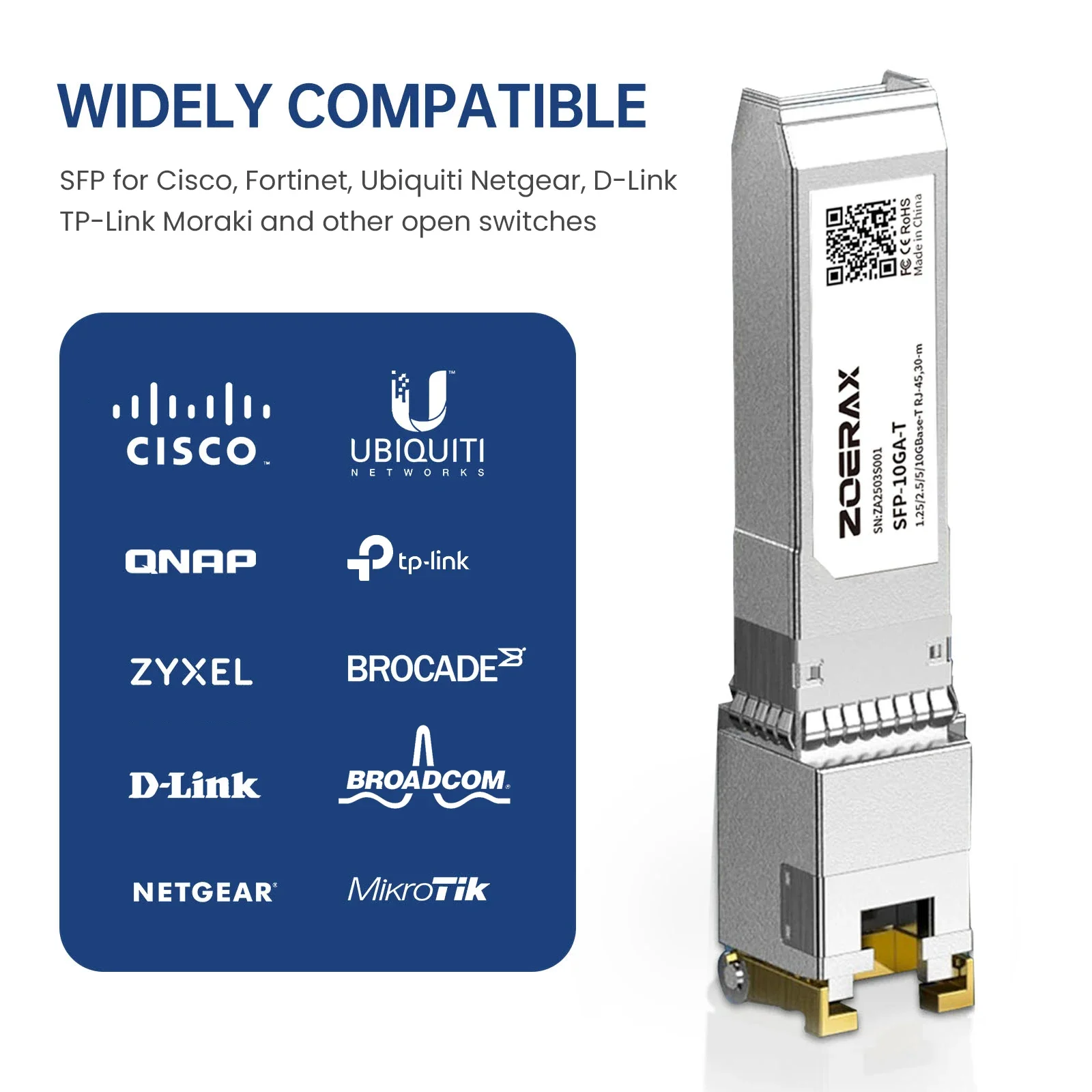 ZOERAX 10G/2.5/1.25G GBASE-T SFP+ to RJ45 CAT.6a Transceiver Module Auto-Negotiation Ethernet Module SFP+ Copper Cable Adapter