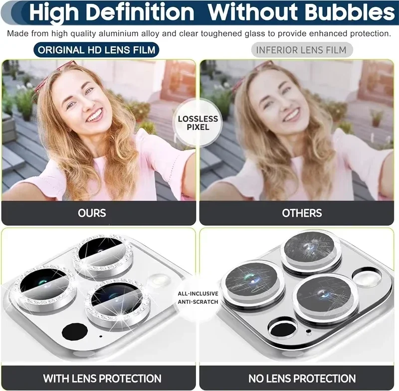 Glitter Diamond Rhinestone Camera Lens Protector for iPhone 17 Air 16 16Pro 15 14 Pro Max Plus 13 12 Mini 11 16Pro 13Pro 12Pro 4