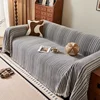 Simple Solid Color Sofa Cover Green Chenille Stripe Pattern One-Piece Sofa Towel Universal Sofa Covers Decor Living Room 4