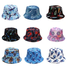 

Cute Cartooon Animal Pattern Bucket Cap Outdoor Hiking Beach Fishing Hat Jellyfish Turtles Panama Cap For Men Summer Shade Hat