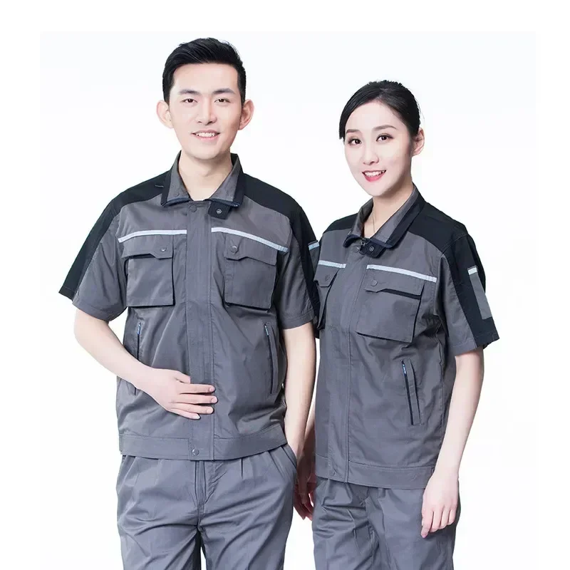 

Customized Workwear Unisex Can Short Overalls Worker Clothes Workplace Summer Sleeves Work Be Workshop Logo Uniform Clothing