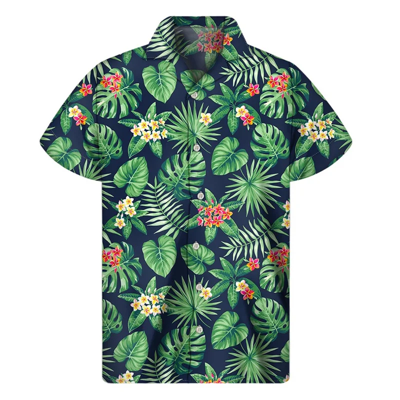 

Tropical Plants Hawaiian Shirt Men 3D Print Flower Beach Button Shirts Summer Short Sleeve Tees Street Tops Lapel Aloha Blouse