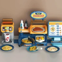 Kids Pizza Shop Kitchen Set Juice Drink Machines Toy Kitchen Toys Playset Pretend Play Shopping Cash Register Toys For Children 1