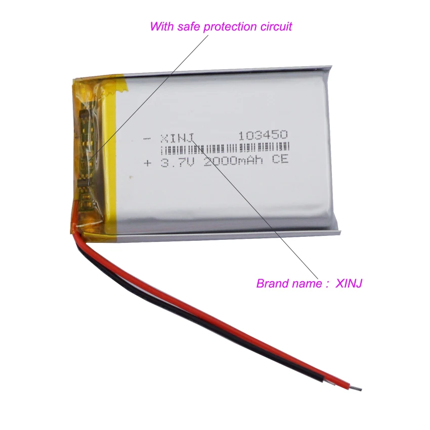3.7V 2000mAh 7,4wh akumulator litowo-polimerowy bateria litowo-jonowa 103450 JST 2Pin 1.0/1.25/1.5/2.0/2.54mm wtyczka do głośnika Bluetooth GPS