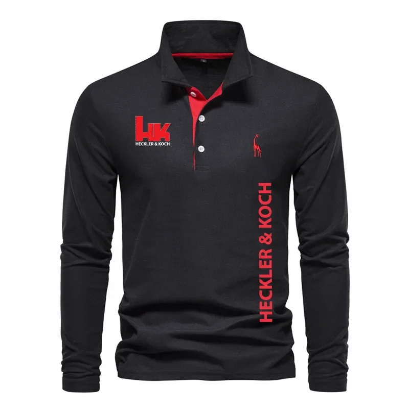 

2023 Long sleeve golf shirt Hk Heckler Koch No Compromise 100% cotton Men's shirt High-end men's clothing lapel T-shirt for men