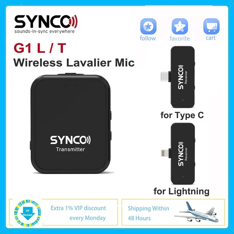 

SYNCO G1L G1T G1 T L Wireless Lavalier Microphone System For iPhone Android Smartphone Type C Lightning Mic Video Recording Live