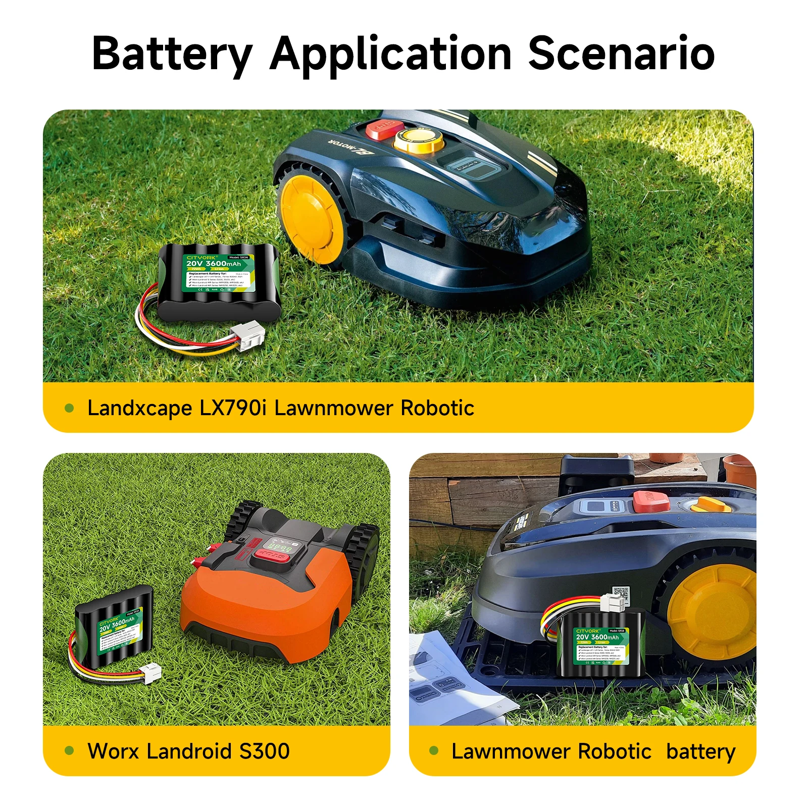 CITYORK 20V 3600mAh Ersatzakku für Landxcape Lx790/Lx790I Lx792 Lx795 Lx797 Lx835 Lx991/992 Worx Landroid S300/Wr100Sl Rasenmähroboter-Akku – Detail 7