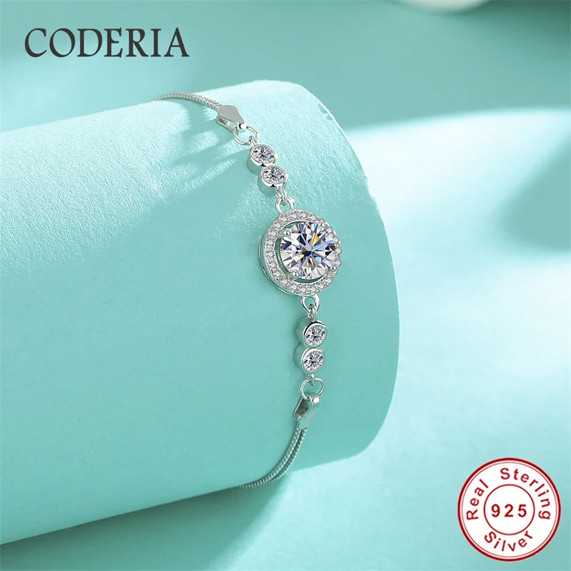 라운드 D VVS1 Moissanite 1CT 팔찌 여성을위한 결혼 선물 100% 조절 가능한 크기 팔찌 인증 보석