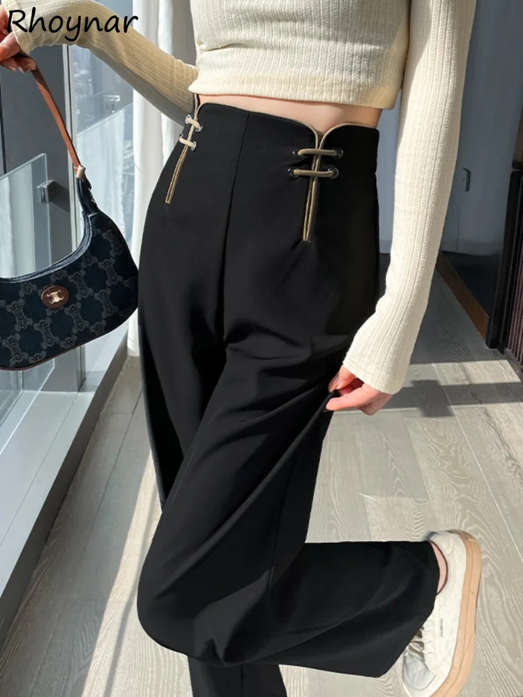 

Pants Women Chinese Style Buttons Designed Vintage Loose Graceful Office Lady High Waist Mopping Chic Sweet Smooth New Arrival