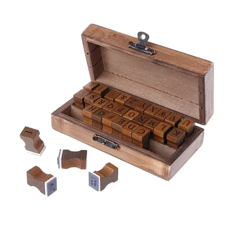 

30pcs Retro Alphabet Letter Uppercase Lowercase Wooden Rubber Stamp Set Craft Jy24 20 Dropship