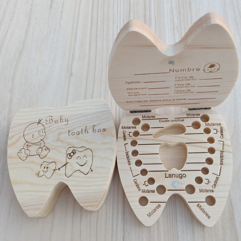 Baby Tooth Box Wooden Storage Case for Boys Girls Teeth Souvenirs