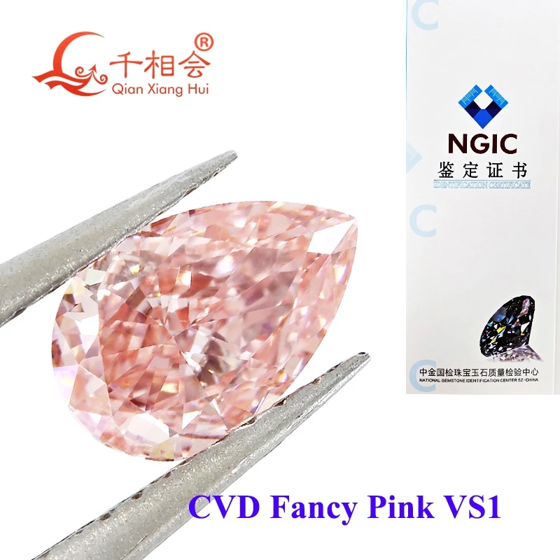 1ct VS Clarity Pear Shape CVD Diamond Fancy Vivid Light Pink Lab Grown Loose Stone NGIC Certified