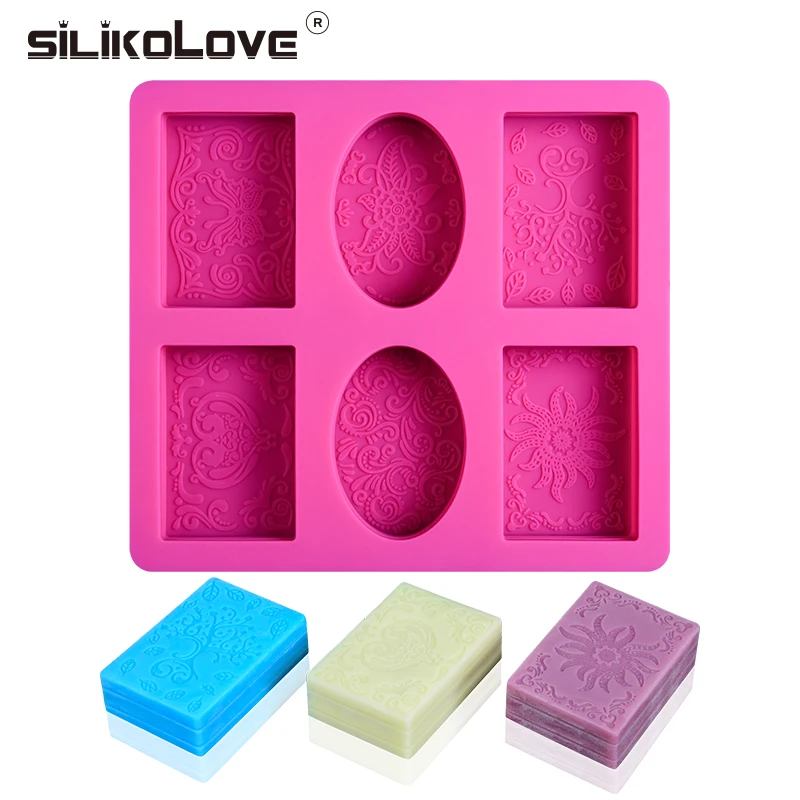 SILIKOLOVE 6 Cavity Rectangle Oval Silicone Soap Mold Craft soap making 3D Design Hand Made DIY Silicone Mold