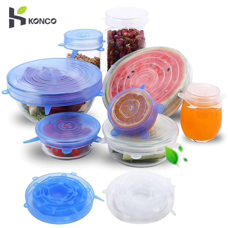 Coperchi elastici in Silicone riutilizzabili, coperchi per alimenti in  Silicone da 6 pezzi per alimenti/ciotole/barattoli, alternativa alla  pellicola trasparente, lavabile in lavastoviglie - AliExpress