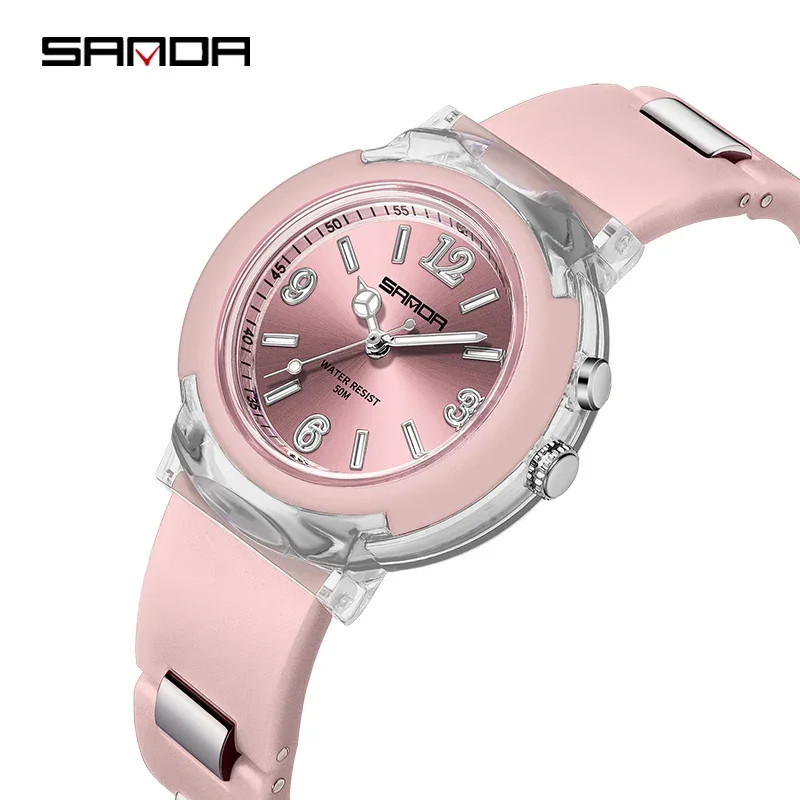 

SANDA 6104 модный тренд для отдыха на открытом воздухе темперамент универсальный для девушек 2024 новые часы кварцевые часы светодиодная фотография
