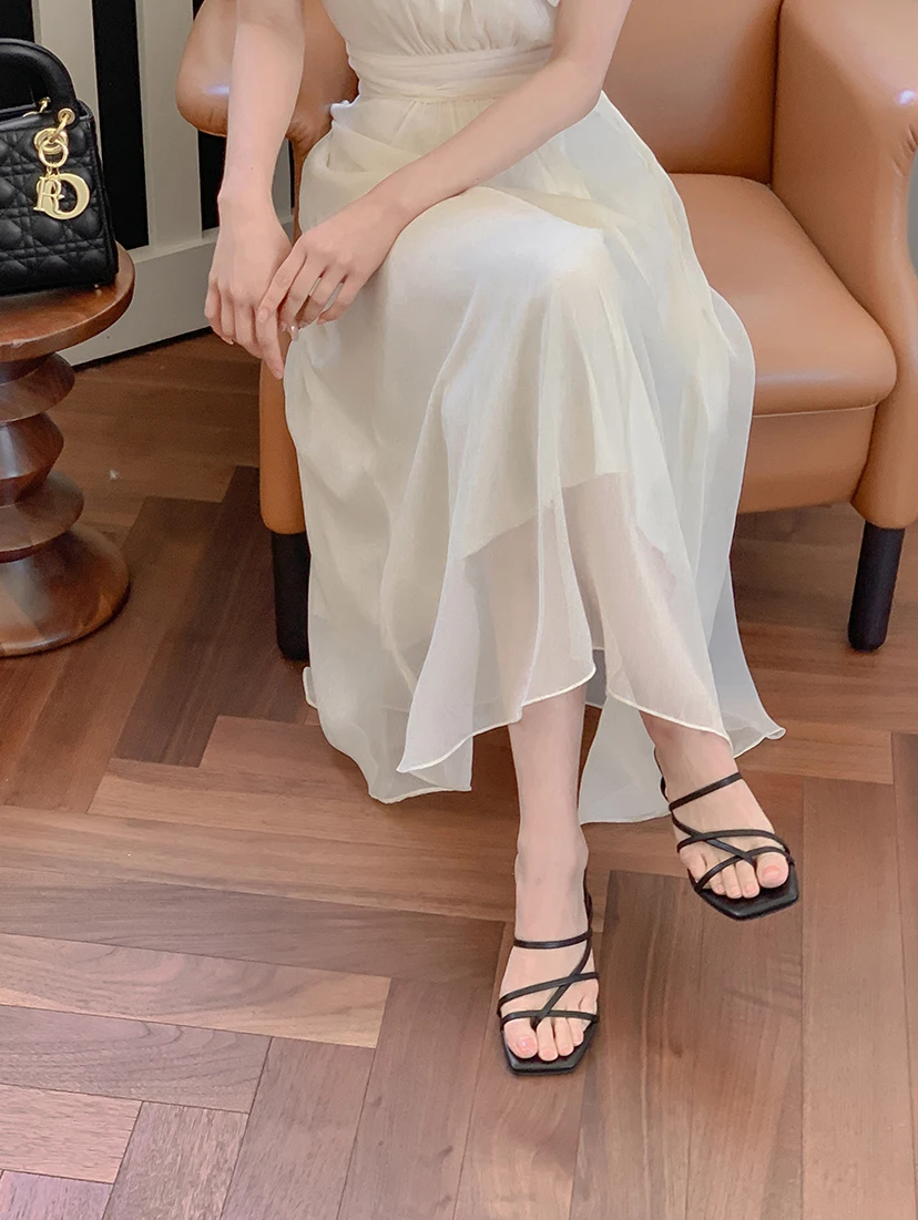 Elegant Solid Midi Dresses for Women Ruffles Half-high Collar A-line Office Lady Casual Korean Fashion Autumn Vestidos Mujer New