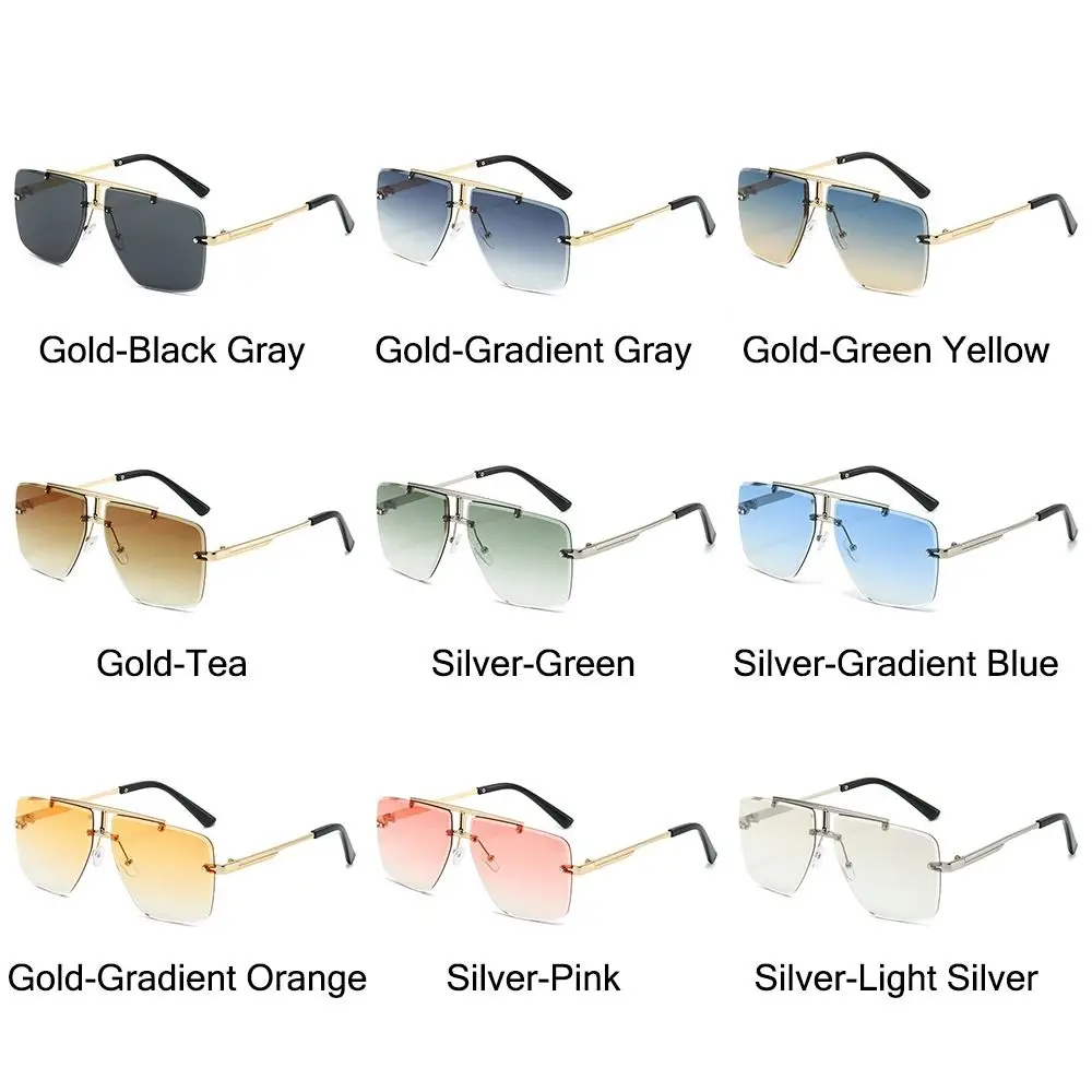 Sunglasses Vintage Square Frame Men's Shades Rimless Gradient Lens Sun Glasses Outdoor UV Protection Street Shooting Eyewear