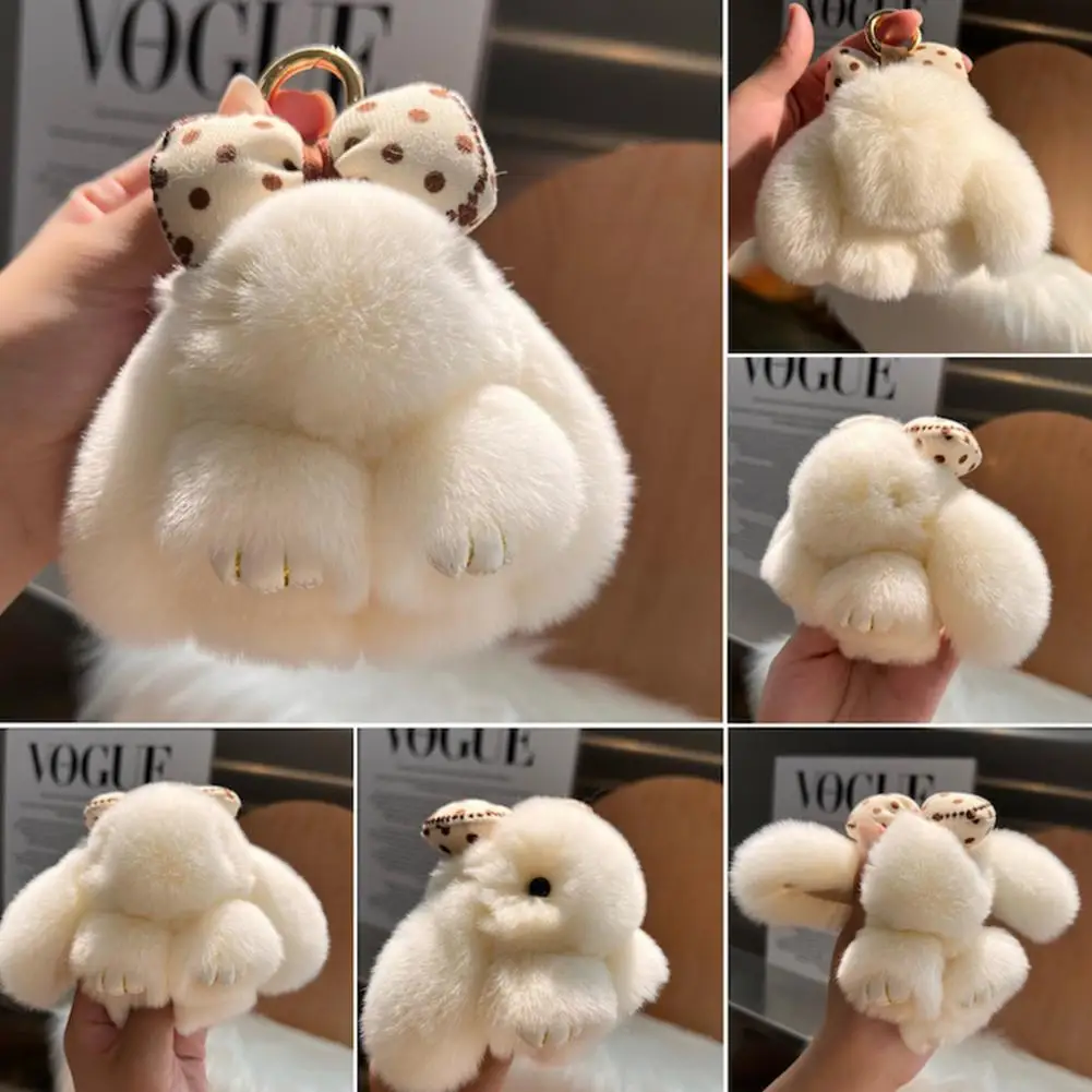 어린이용 푹신한 인조 모피 토끼 키체인, 사랑스러운 봉제 토끼 인형, DIY 핸드백, 배낭 장식